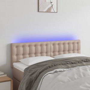 vidaXL vidaXL Zagłówek do łóżka z LED, cappuccino, 144x5x78/88 cm, ekoskóra 1