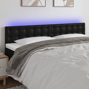 vidaXL vidaXL Zagłówek do łóżka z LED, czarny, 200x5x78/88 cm, sztuczna skóra 1