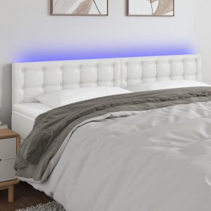 vidaXL vidaXL Zagłówek do łóżka z LED, biały, 200x5x78/88 cm, sztuczna skóra 1