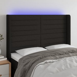 vidaXL vidaXL Zagłówek do łóżka z LED, czarny, 147x16x118/128 cm, tkanina 1