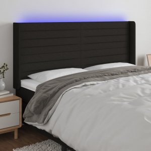 vidaXL vidaXL Zagłówek do łóżka z LED, czarny, 163x16x118/128 cm, tkanina 1