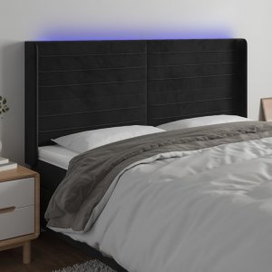 vidaXL vidaXL Zagłówek do łóżka z LED, czarny, 203x16x118/128 cm, aksamit 1