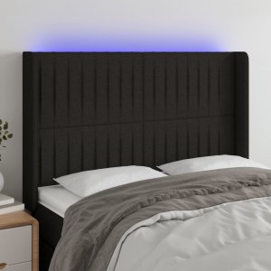 vidaXL vidaXL Zagłówek do łóżka z LED, czarny, 147x16x118/128 cm, tkanina 1