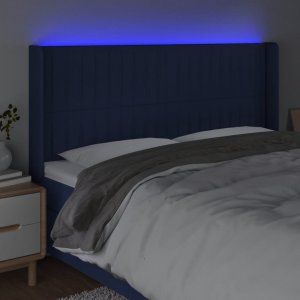 vidaXL vidaXL Zagłówek do łóżka z LED, niebieski, 183x16x118/128 cm, tkanina 4