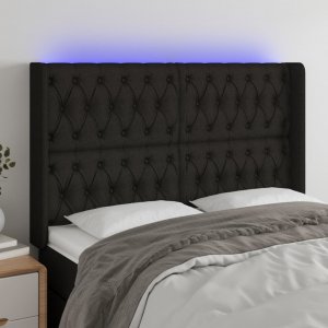 vidaXL vidaXL Zagłówek do łóżka z LED, czarny, 163x16x118/128 cm, tkanina 1