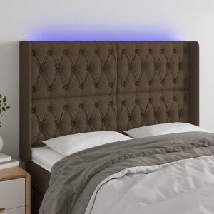 vidaXL vidaXL Zagłówek do łóżka z LED ciemnobrązowy 163x16x118/128 cm tkanina 1