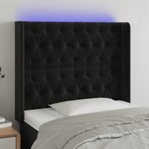 vidaXL vidaXL Zagłówek do łóżka z LED, czarny, 103x16x118/128 cm, aksamit 1