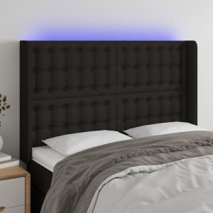 vidaXL vidaXL Zagłówek do łóżka z LED, czarny, 147x16x118/128 cm, tkanina 1