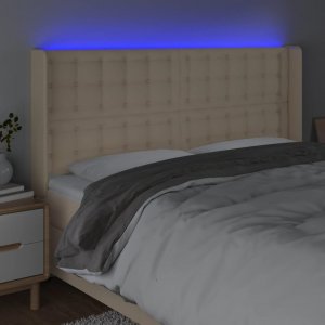 vidaXL vidaXL Zagłówek do łóżka z LED, kremowy, 183x16x118/128 cm, tkanina 4