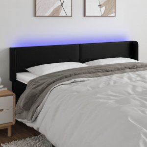 vidaXL vidaXL Zagłówek do łóżka z LED, czarny, 163x16x78/88cm, sztuczna skóra 1