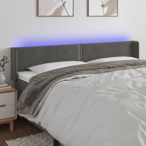 vidaXL vidaXL Zagłówek do łóżka z LED, ciemnoszary, 163x16x78/88 cm, aksamit 1