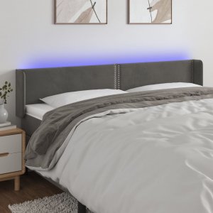 vidaXL vidaXL Zagłówek do łóżka z LED, ciemnoszary, 183x16x78/88 cm, aksamit 1