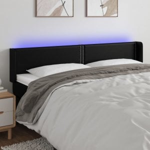 vidaXL vidaXL Zagłówek do łóżka z LED, czarny, 163x16x78/88cm, sztuczna skóra 1