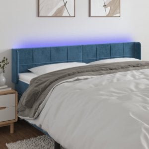 vidaXL vidaXL Zagłówek do łóżka z LED ciemnoniebieski 163x16x78/88 cm aksamit 1