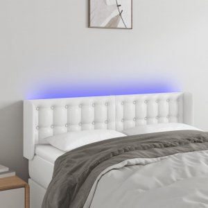 vidaXL vidaXL Zagłówek do łóżka z LED, biały, 147x16x78/88 cm, sztuczna skóra 1