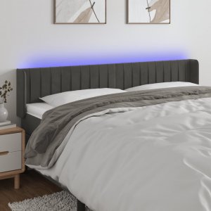 vidaXL vidaXL Zagłówek do łóżka z LED, ciemnoszary, 163x16x78/88 cm, aksamit 1