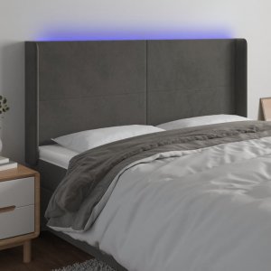 vidaXL vidaXL Zagłówek do łóżka z LED, ciemnoszary, 203x16x118/128cm, aksamit 1