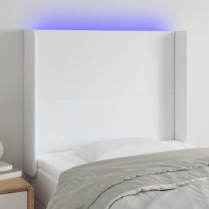 vidaXL vidaXL Zagłówek do łóżka z LED, biały, 83x16x118/128cm, sztuczna skóra 1