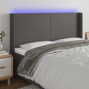 vidaXL vidaXL Zagłówek do łóżka z LED, szary, 163x16x118/128cm sztuczna skóra 1