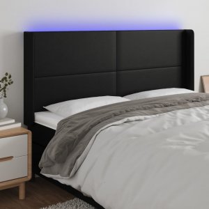 vidaXL vidaXL Zagłówek do łóżka z LED, czarny 203x16x118/128cm sztuczna skóra 1