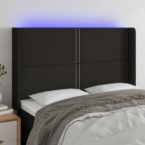 vidaXL vidaXL Zagłówek do łóżka z LED, czarny, 147x16x118/128 cm, tkanina 1