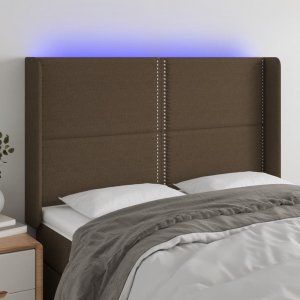 vidaXL vidaXL Zagłówek do łóżka z LED ciemnobrązowy 147x16x118/128 cm tkanina 1