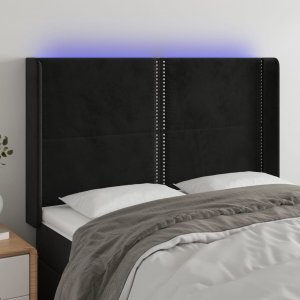 vidaXL vidaXL Zagłówek do łóżka z LED, czarny, 147x16x118/128 cm, aksamit 1