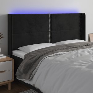 vidaXL vidaXL Zagłówek do łóżka z LED, czarny, 163x16x118/128 cm, aksamit 1