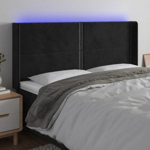 vidaXL vidaXL Zagłówek do łóżka z LED, czarny, 183x16x118/128 cm, aksamit 1