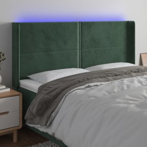 vidaXL vidaXL Zagłówek do łóżka z LED, ciemnozielony 203x16x118/128cm aksamit 1