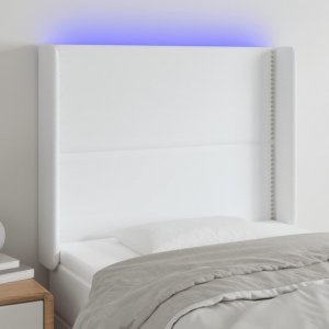 vidaXL vidaXL Zagłówek do łóżka z LED, biały, 93x16x118/128cm, sztuczna skóra 1