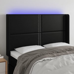 vidaXL vidaXL Zagłówek do łóżka z LED, czarny 147x16x118/128cm sztuczna skóra 1