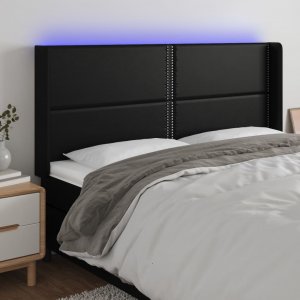 vidaXL vidaXL Zagłówek do łóżka z LED, czarny 183x16x118/128cm sztuczna skóra 1