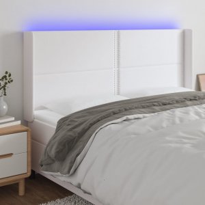 vidaXL vidaXL Zagłówek do łóżka z LED, biały, 203x16x118/128cm sztuczna skóra 1