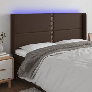 vidaXL vidaXL Zagłówek do łóżka z LED brązowy 203x16x118/128cm sztuczna skóra 1