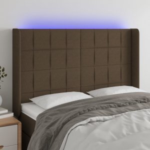 vidaXL vidaXL Zagłówek do łóżka z LED ciemnobrązowy 147x16x118/128 cm tkanina 1