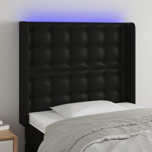 vidaXL vidaXL Zagłówek do łóżka z LED, czarny 83x16x118/128 cm sztuczna skóra 1