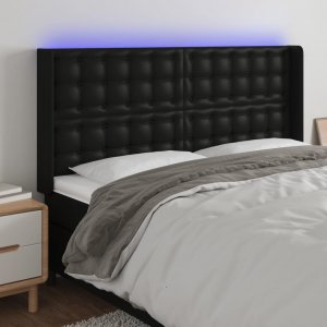 vidaXL vidaXL Zagłówek do łóżka z LED, czarny 183x16x118/128cm sztuczna skóra 1