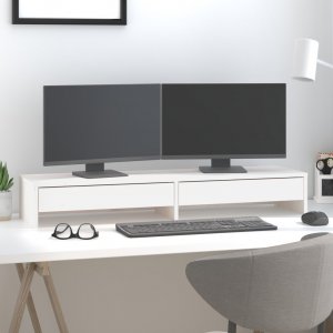 vidaXL vidaXL Podstawka na monitor, biała, 100x27x15 cm, lite drewno sosnowe 1