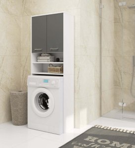 Fabryka Mebli Akord Słupek regał łazienkowy FIN nad pralkę - biały-grafit szary - 2 drzwi 4