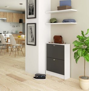 Fabryka Mebli Akord Szafka na buty 2 uchylne drzwiczki 60 cm - biała-grafit szary 5