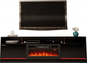 MEGSTYL SZAFKA RTV 200CM Z LISTWĄ LED I WKŁADEM KOMINKOWYM - DISPARO 5 Czarny mat - Czarny połysk 1
