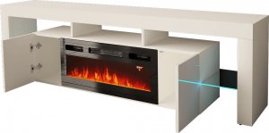 MEGSTYL SZAFKA RTV 200CM Z WKŁADEM KOMINKOWYM - SOLEO 1 biały mat - biały połysk 4