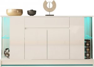 MEGSTYL KOMODA 155CM Z LISTWĄ LED - EFECTO 2 biały mat - biały połysk 1