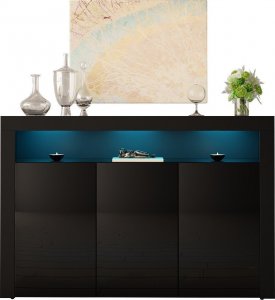 MEGSTYL KOMODA 130CM Z 3 DRZWICZKAMI - GRAND 4 Czarny mat - Czarny połysk 1