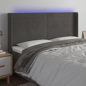 vidaXL vidaXL Zagłówek do łóżka z LED, ciemnoszary, 203x16x118/128cm, aksamit 1