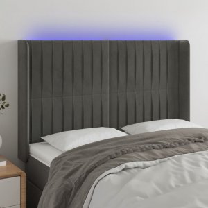 vidaXL vidaXL Zagłówek do łóżka z LED, ciemnoszary, 147x16x118/128cm, aksamit 1