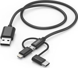 Kabel USB Hama USB-A - USB-C + microUSB + Lightning 1.5 m Czarny (002015360000) 1