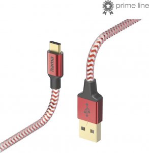 Kabel USB Hama USB-A - USB-C 1.5 m Czerwono-biało-niebieski (002015590000) 1