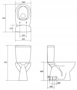 Zestaw kompaktowy WC Cersanit (kompakty WC bezkołnierzowe CleanOn) WC kompakt 683 ARTECO CleanOn* 021 3/5 z deską polipropylenową, wolnoopadającą (K667-074) 3